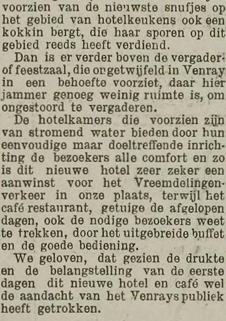 Newspaper clipping Peel en Maas Article Opening of Hotel De Keizer in Paterstraat Venray.